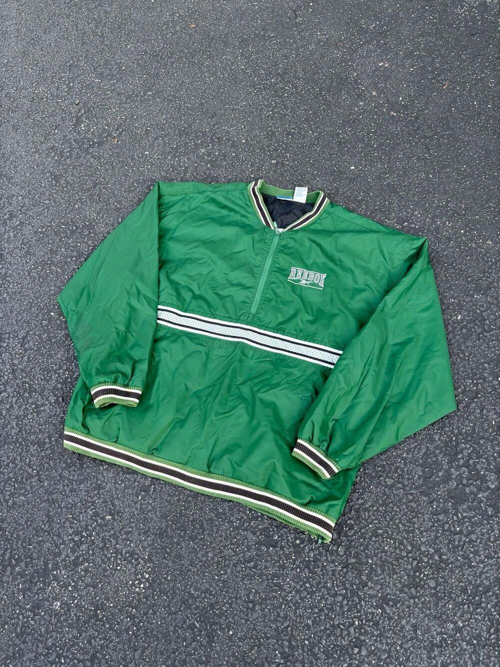 Vintage Reebok Green Half Zip Pullover Windbreaker Jacket Men's Size XL